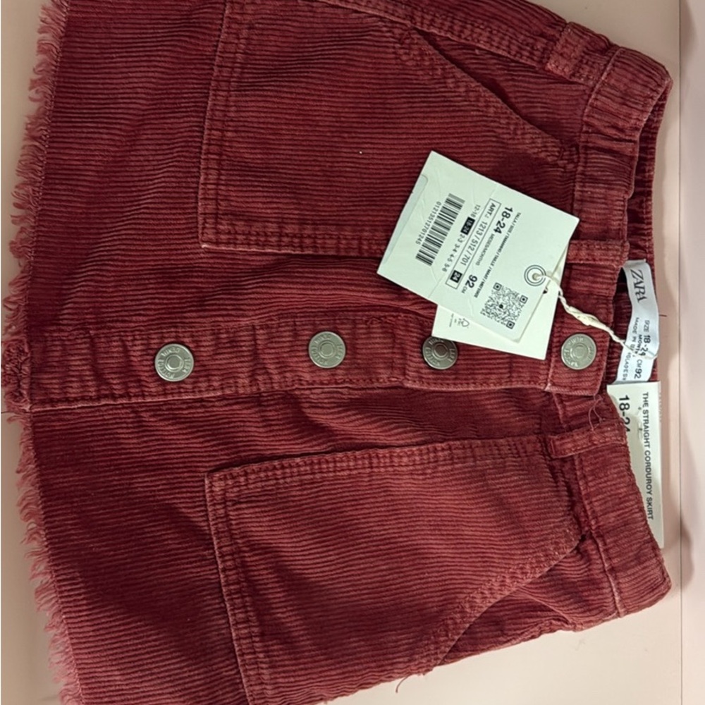 Zara Red Corduroy Button-Up Skirt